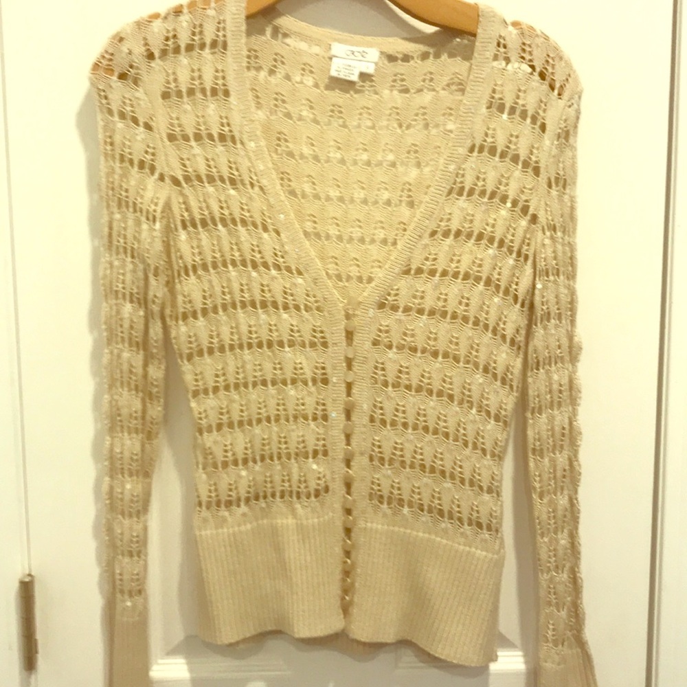 Cach’e Sequin Cardigan- Tan color-Great Condition